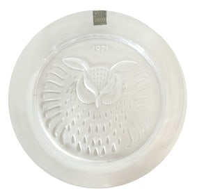 Lalique France Crystal 1971 Annual Collector Plate Hibou (Owl) Signed
