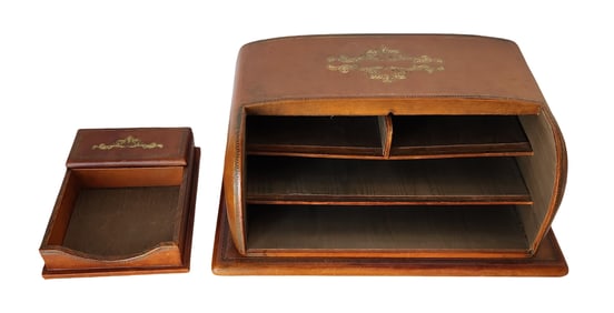 Art Deco Wooden Stationary Rack Letter Holder and other Desk Piece