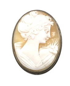 Antique Carved Shell Cameo Brooch & Pendant Combination in Silver Frame