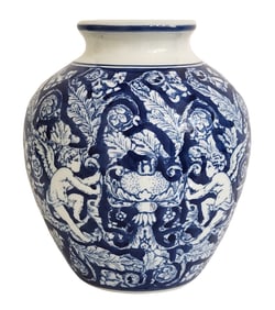 Blue and White Porcelain Vase with Cherubs – Made in China