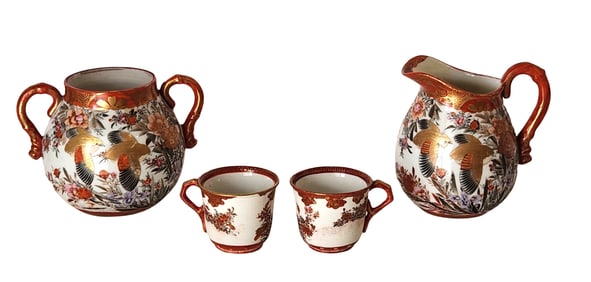 Antique Japanese Meji Kutani Porcelain Tea Pieces
