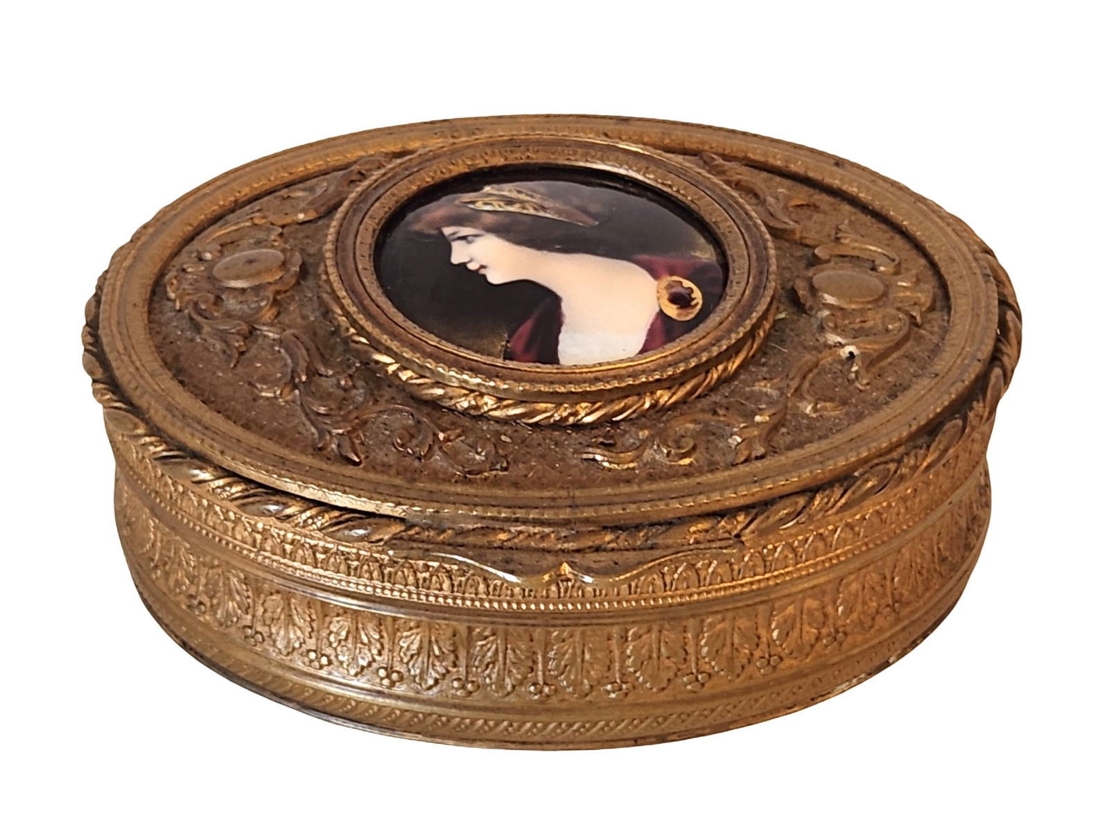 Antique French Gilt Bronze Box with Inlaid Porcelain Plaque (1 of 6)
