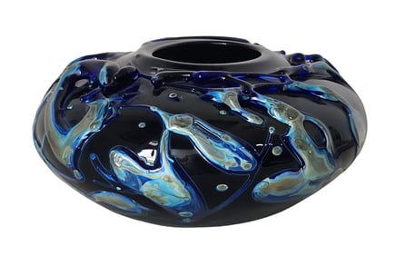 Signed Guérard Studio Art Glass Vase with Flowing Abstract Design