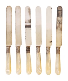 1834 J Russell Co. Sterling Silver and Mother Pearl Hollow Handle Carving Set