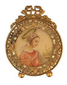 French Framed Miniature Portrait of a Madonna Plaque