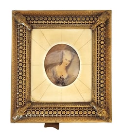 French Framed Miniature Portrait of a Young Woman Plaque