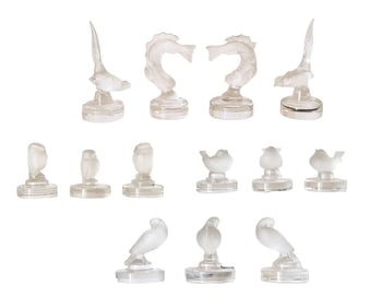 Lot of 13 French 20th Century Signed Lalique Clear and Frosted Glass Card Holder