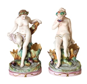 Pair of 19th Century Continental Porcelain Nude Allegorical Figures