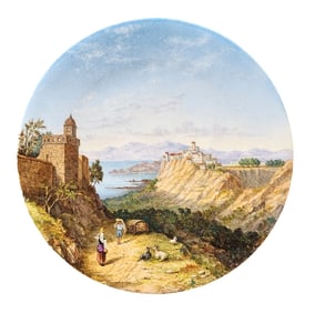 Hand-Painted Porcelain Plate by J. Lesage – "In the Sunny South" – 19th Century Landscape Scene