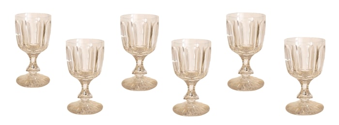Set 6 Hawkes Cut Crystal Glass White Goblets