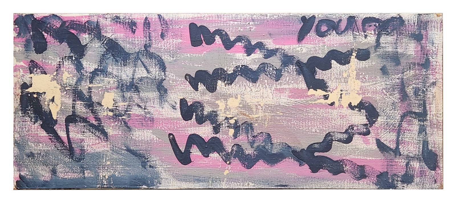 Purvis Young (1943 - 2010) American: Purvis Young (1943 - 2010) American Oil on Wood - Found Material Measure 11 1/4"in H x 27 3/4"in W not framed Known for: Mod naive urban views, installation