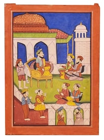 Indian Miniature Court Scene Painting – Traditional Mughal/Rajput Style