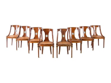French Jasperware and Ormolu-Mounted Mahogany Dining Chairs