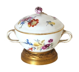 Sugar Bowl in Painted in Black with Roses by Meissen Marcolini
