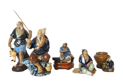 Vintage 5 Chinese Shiwan Artistic Glazed Ceramic