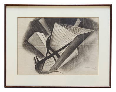Blanche (Nettie Blanche) Lazzell (1878 - 1956) American: Blanche (Nettie Blanche) Lazzell (1878 - 1956) American Charcoal on Paper Measure 12"in H x 17"in W and 17 1/2"in H x 22 1/2"in W framed Known for: Abstract geometric color woodblocks, botanics Name v