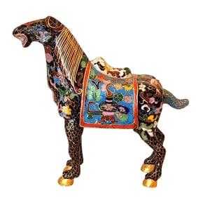 Chinese Cloisonne Enamel Horse Figurine with Floral Motif