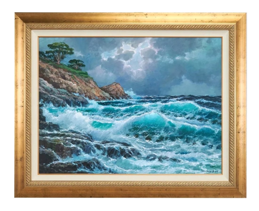 Alexander Dzigurski II (Born 1968) American: Alexander Dzigurski II (Born 1968) American Title: Cypress Gale Pebble Beach, California Oil on Canvas Measure 30"in H x 40"in W and 40"in H x 50"in W framed