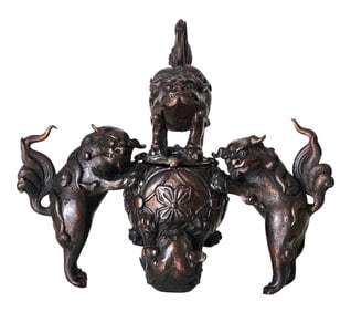Antique Chinese Bronze Incense Burner on Stand