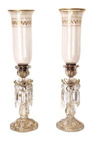 Signed Baccarat Pair of 19th Century Crystal and Gilt Mantel Lusters