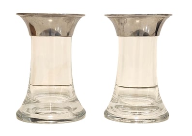 Pair of Ralph Lauren RLL Glass Bud Vases with Silver Rims
