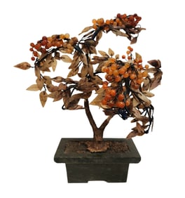Possible 19th Century Large Chinese Jadeite Jade Tree Carnelian Stone
