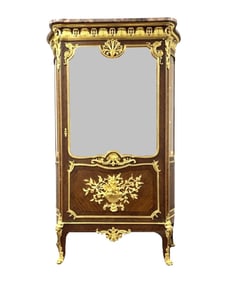 Attributed Francois Linke Louis XV Style Marble Top Gilt Bronze Mounted Kingwood Vitrine