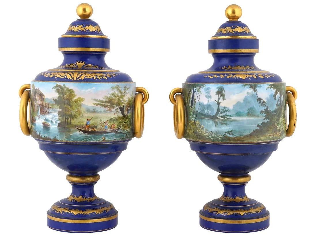 Pair of 19th Century French Sevres Porcelain Bronze Vases (1 of 9)