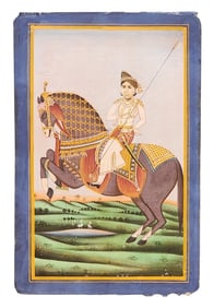 Antique Indian Miniature Painting of Royal Horseman with Spear – Script Verso