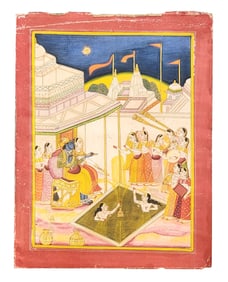 Antique Indian Miniature Painting of Krishna with Gopis – Ras Leela Scene