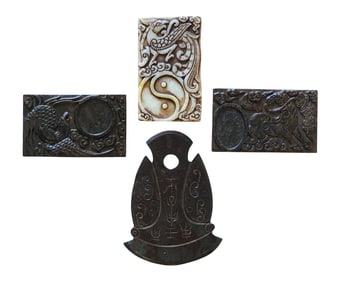 Group of 5 Chinese Carved Jade and Hardstone Amulets – Mythical & Symbolic Motifs