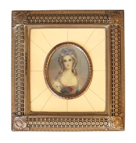 French Framed Miniature Portrait of a Young Woman Plaque