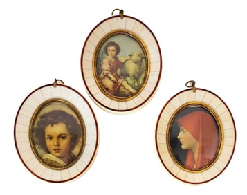 Lot of 3 Miniature Plaques of Original Paintings by Henner and Murillo