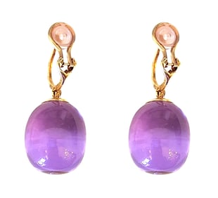 Signed Baccarat 18K Gold  CrystalDrop Clip-On Earrings
