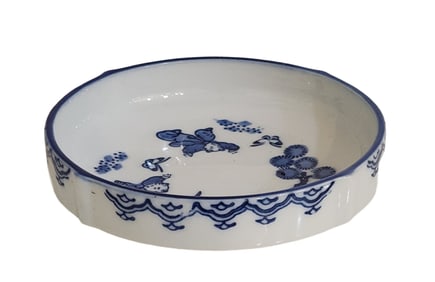 Vintage Japanese Blue and White Porcelain Dish with Children Motif – Marked