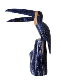 Hand-Carved Sodalite Toucan Sculpture with Orange Calcite Beak