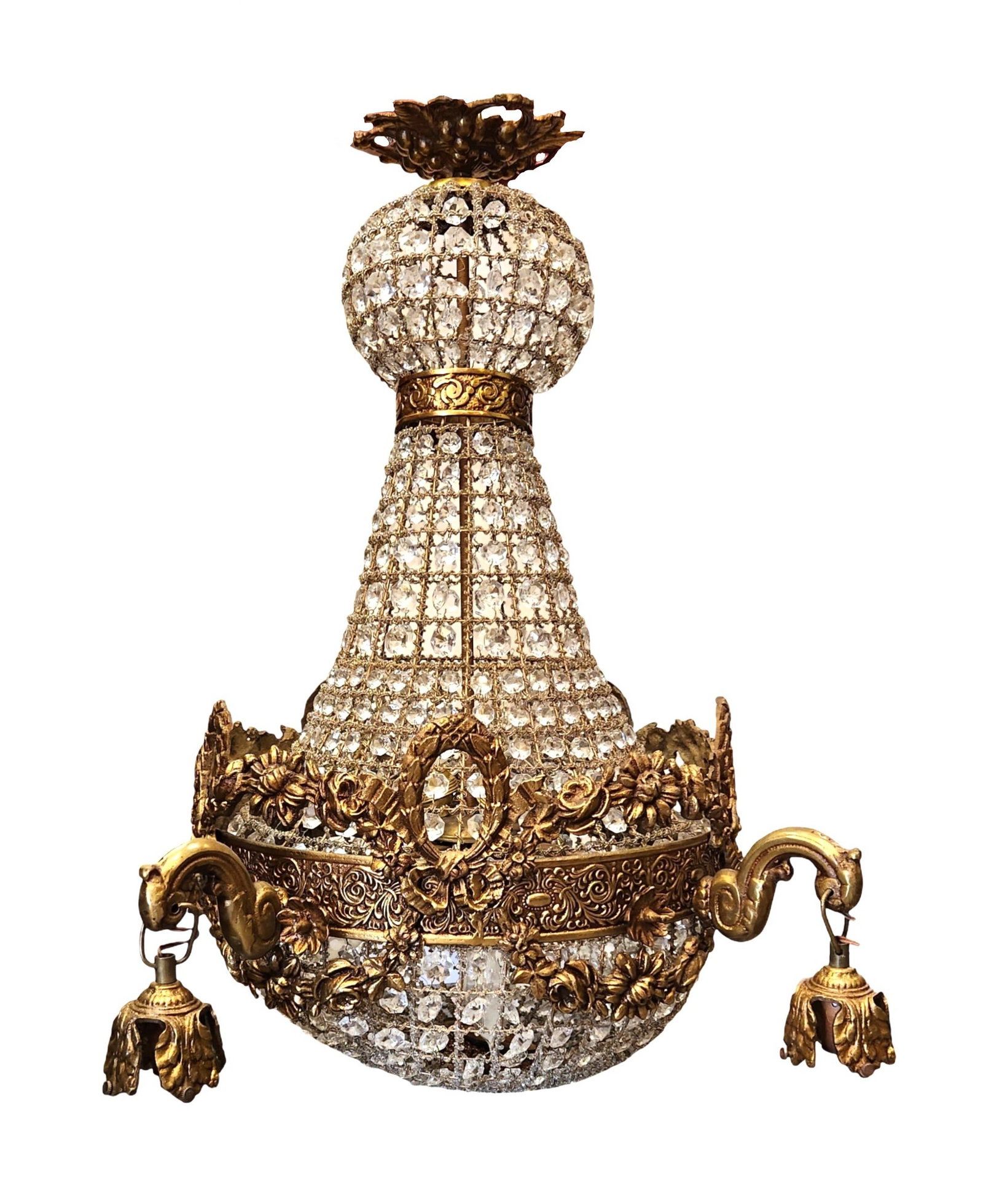 Antique Empire-Style Crystal and Gilt Bronze Basket Chandelier (1 of 7)