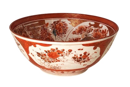 Large Meiji Period Japanese Satsuma/Kutai Bowl Chrysanthemum Motif Hand Painted