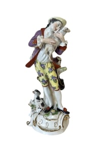 19th Century Meissen Porcelain Group of Shepherd with Shep and Dog