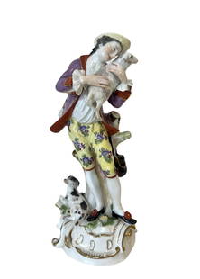 19th Century Meissen Porcelain Group of Shepherd with Shep and Dog: 19th Century Meissen Porcelain Group of Shepherd with Shep and Dog Measure 10"in H x 4"in W x 4 1/4"in D
