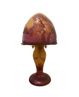 French Cameo Art Glass Lamp Galle Style: French Cameo Art Glass Lamp Galle Style with Silk Cable Measure 13 1/2"in H x 5"in bottom diameter