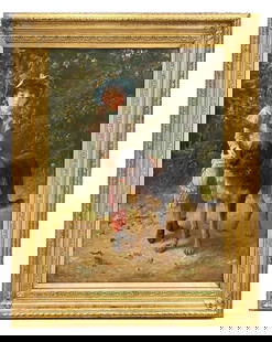 Edgar Bundy (1862-1922) British: Edgar Bundy (1862-1922) British Oil on Canvas Measure 35 1/2"in H x 25 1/2"in W and 45"in H x 35"in W with frame