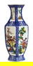 Vintage Ceramic Floral Pottery Vase China Chinese Game Scholar Scene Hexagon
