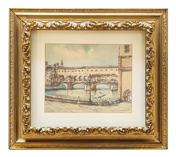 Colin Campbell Cooper (1856 - 1937) American: Colin Campbell Cooper (1856 - 1937) American Watercolor on Paper Measure 7 1/2"in H x 9 1/2"in W and 15 3/4"in H x 17 1/2"in W x 2 3/4"in D framed Known for: City buildings, street scene, floral and p