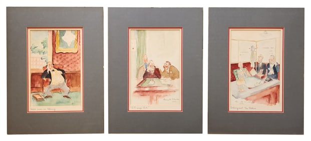 Set of 3 Humorous Watercolors by Haines B. Steiner, 1946