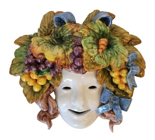 Italian Garden Ceramic Face Mask Beautiful Colors with Grapes and Leaves