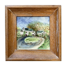 Framed Hand-Painted Porcelain Plaque Depicting a Country Estate