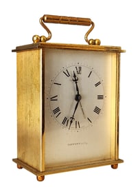 Vintage Tiffany & Co. Swiss-Made Gilt Brass Carriage Clock with Original Box