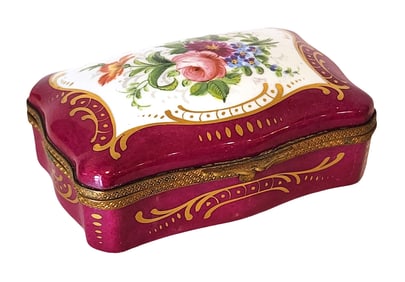 Sevres Porcelain Hinged Dresser Box with Hand-Painted Floral Decoration