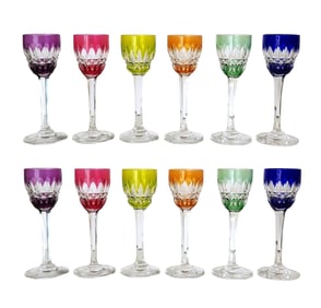 Set of 12 Baccarat Cut-to-Clear Crystal Cordial Glasses, Multi-Color